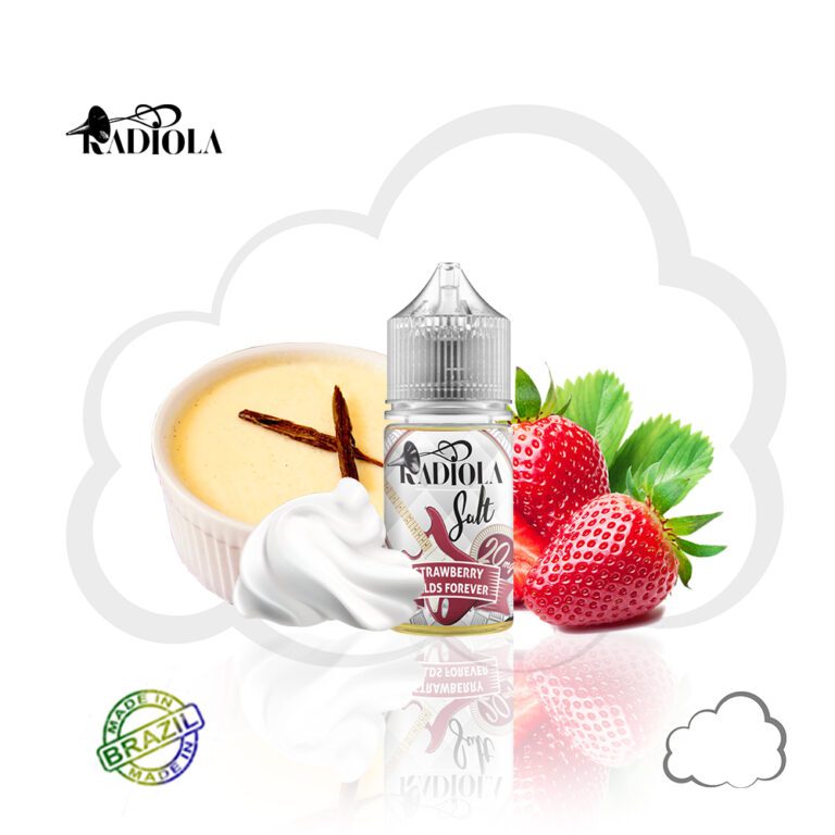 Frasco de nic salt Radiola Strawberry Fields Forever 30ml, sabor morango com creme de bolo e baunilha