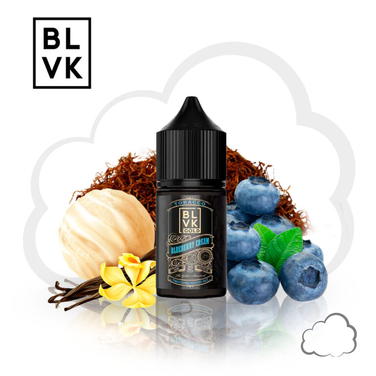 Nicsalt BLVK Gold Tobacco Blueberry Cream, frasco de 30 ml