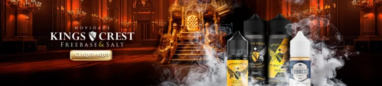 Novidade Kings Crest: juices freebase e nicsalt, com os frascos Don Juan Tabaco Dulce, Don Juan Reserva, Ultra e Tobacco Ice