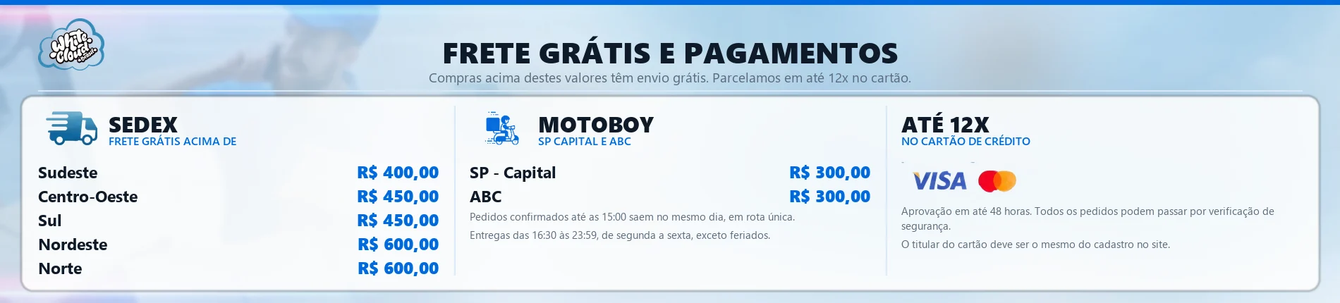 Frete gr&aacute;tis: Sudeste R$ 400, Centro-Oeste e Sul R$ 450, Nordeste e Norte R$ 600, motoboy SP e ABC R$ 300, at&eacute; 12x no cart&atilde;o